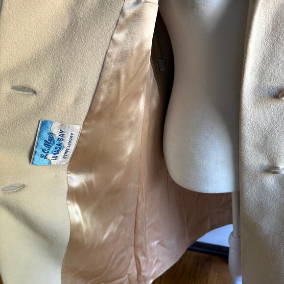 L.C. MAE | 1950s Vintage Wool Cream Double Breasted Long Coat Union Made Medium - Picture 6 of 7